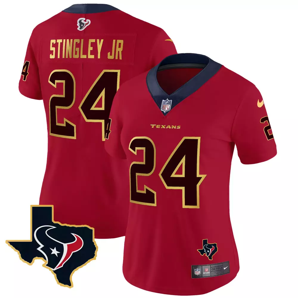 Derek Stingley Jr. 24 Texans Jersey Red Men Player Navy Gold All Stitched