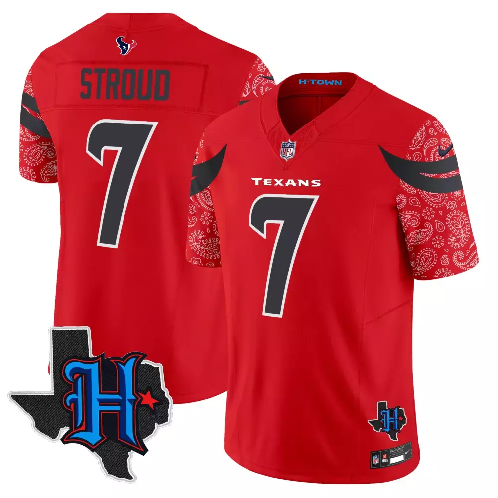 C.j. Stroud 7 Texans Jersey Red H-town Men Game Black White Stitched
