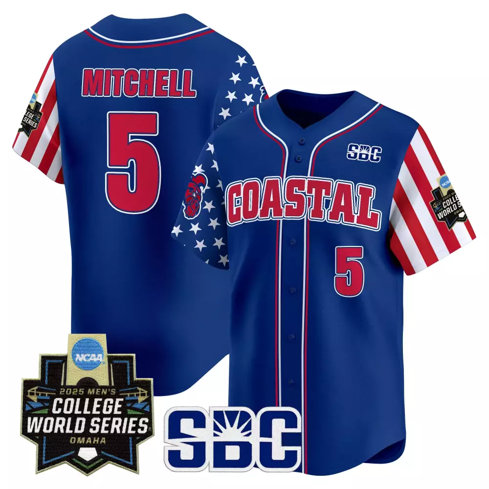 Mitchell 5 Coastal Carolina Jersey Blue 2025 Men Red White Stitched Vapor