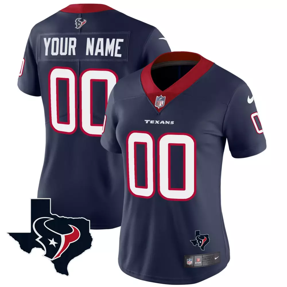 Custom Texans Jersey Navy Blue Women Red White Stitched
