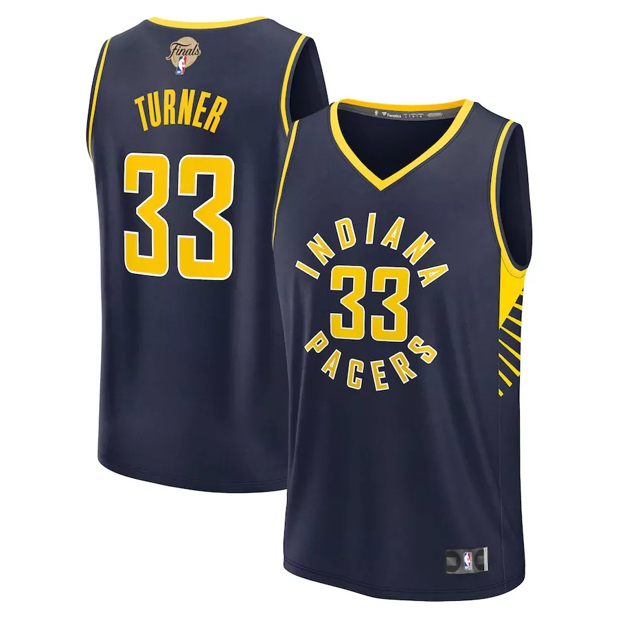 Myles Turner 33 Indiana Pacers Jersey Navy Blue Finals Men Yellow
