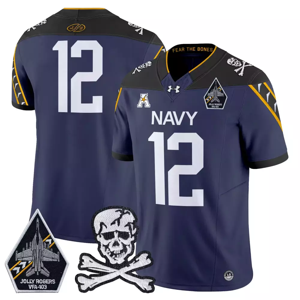 Jolly Rogers 12 Navy Jersey Military Appreciation VFA-103 Skull Crossbones 2023 Men