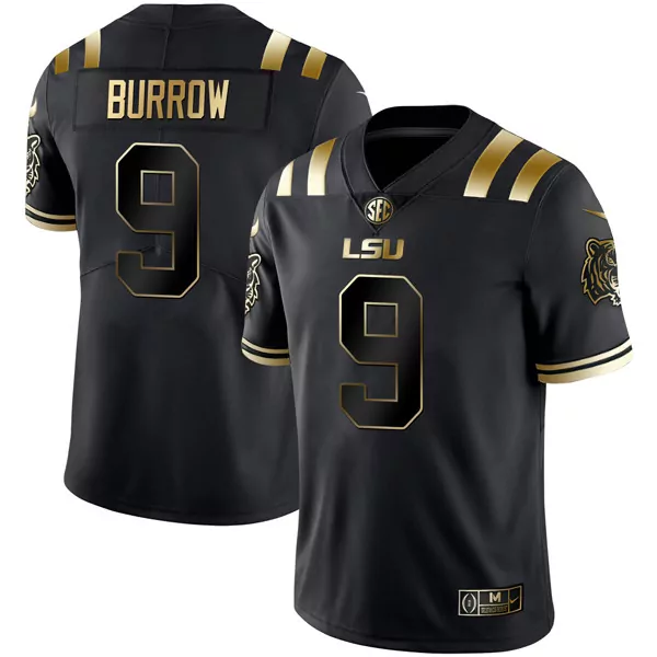 Joe Burrow 9 Lsu Jersey Black Tiger Men Gold All Stitched Vapor
