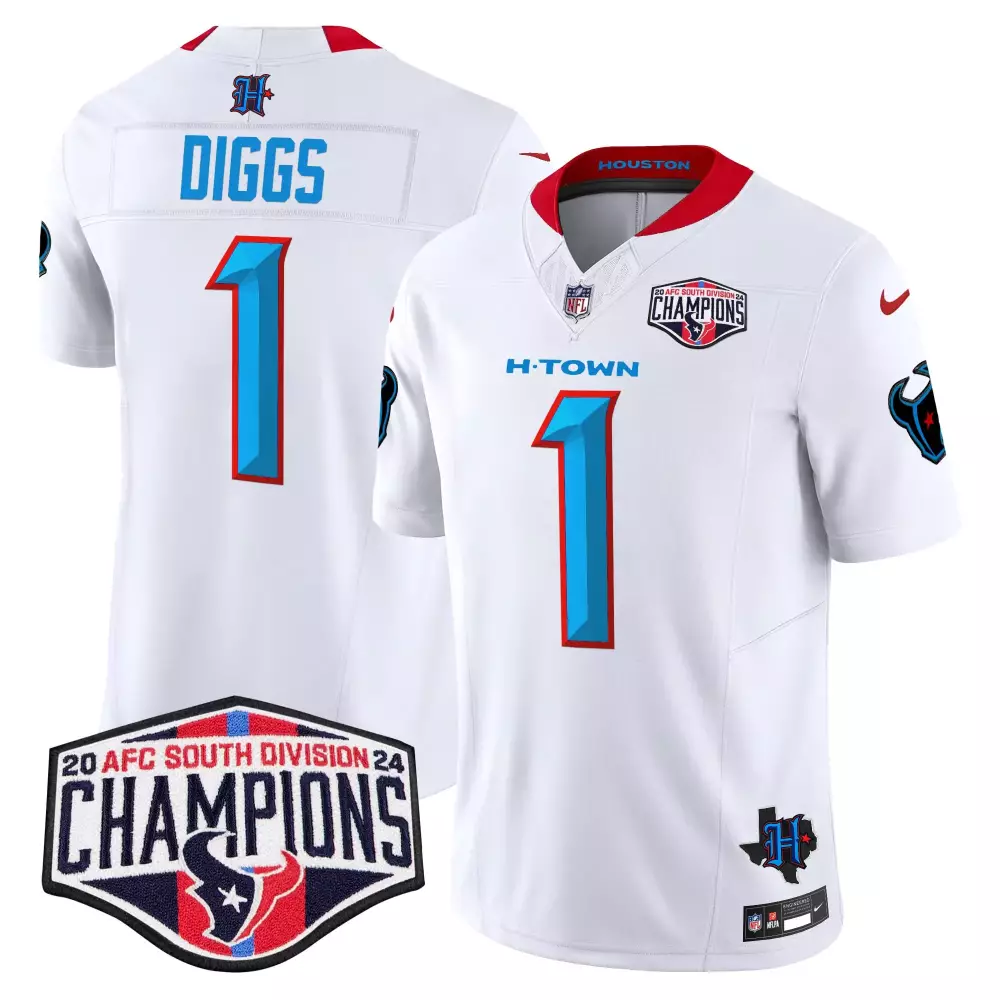 Stefon Diggs 1 Houston Texans Jersey White 2023 AFC South Division Champions Men