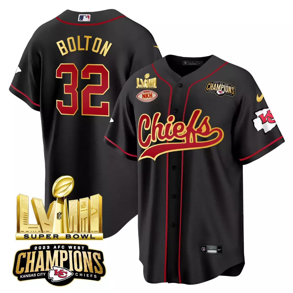 Bolton Male 32 Kansas City Chiefs Jersey Black Super Bowl Lviii Champions Nkh 2023 AFC West