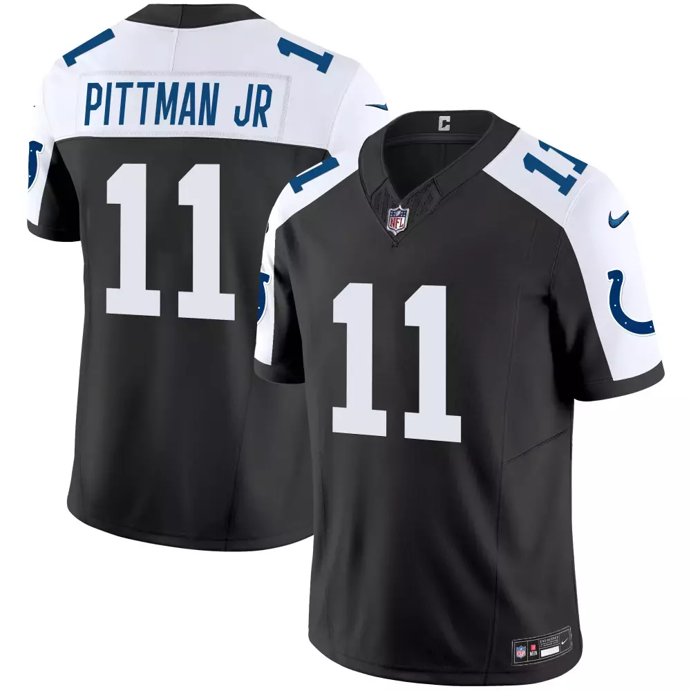 Pittman Jr. 11 Indianapolis Colts Jersey Black Men Alternate Split Design White Blue