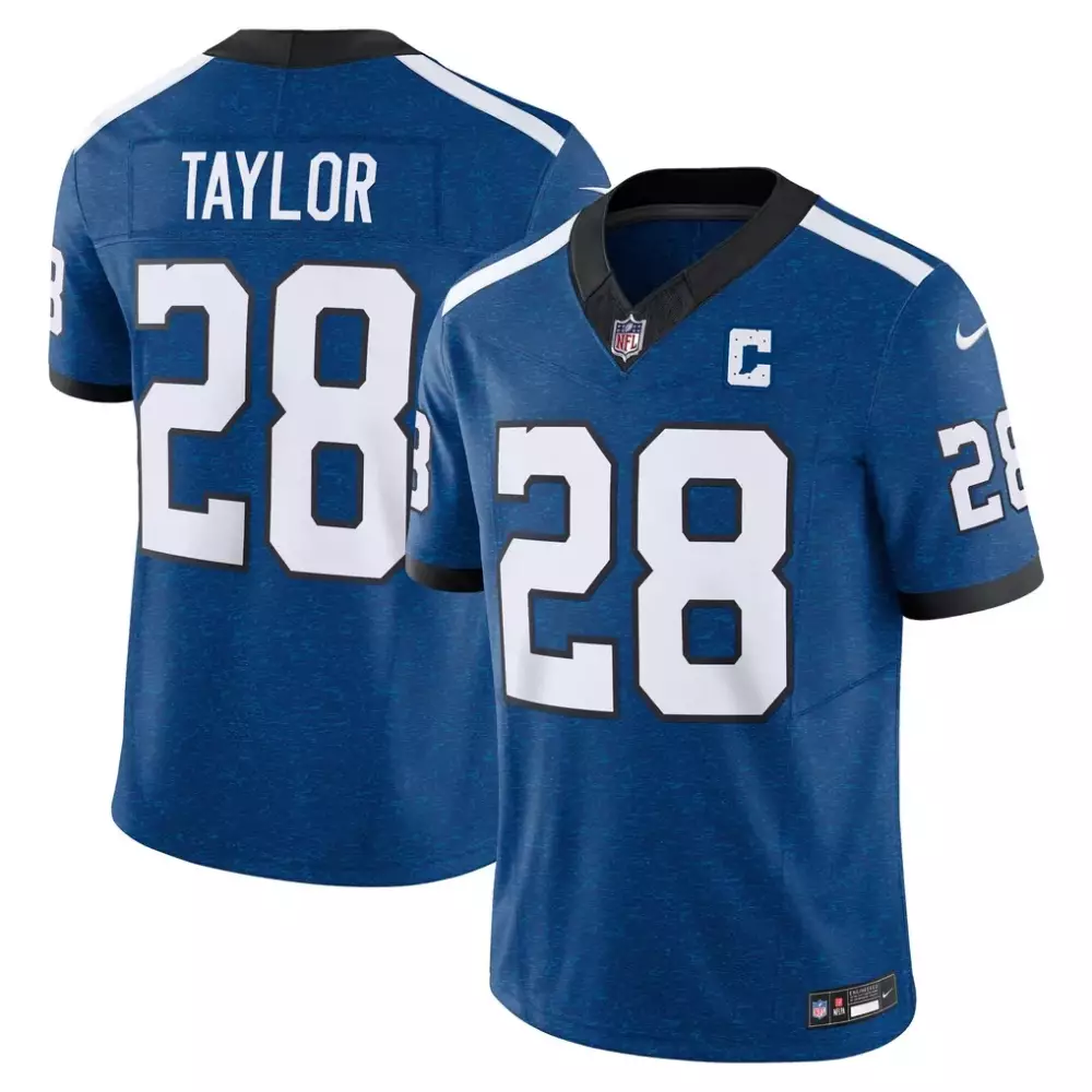 Jonathan Taylor 28 Jersey Blue Indianapolis Colts Men Replica Black White Vapor Limited
