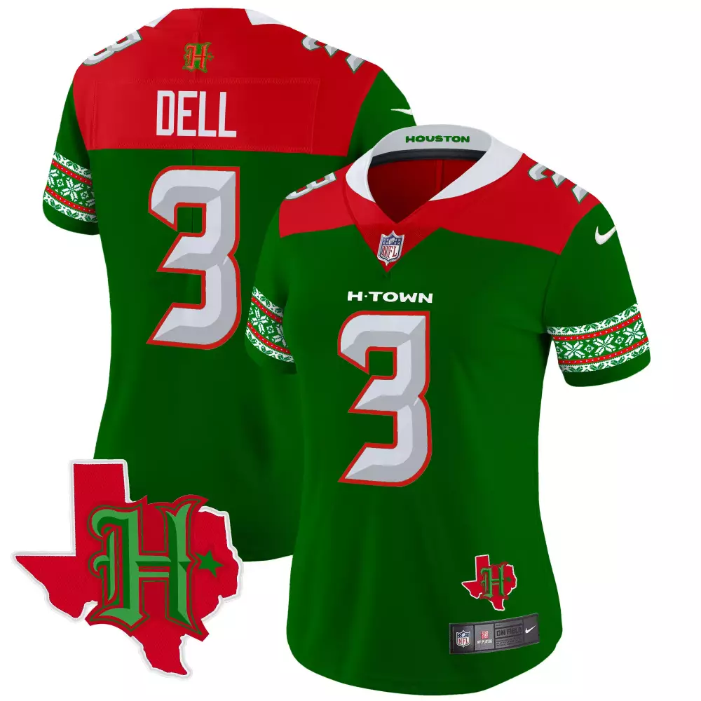 Tank Dell 3 Houston Texans Jersey Green Men Alternate Split Design Red White Vapor
