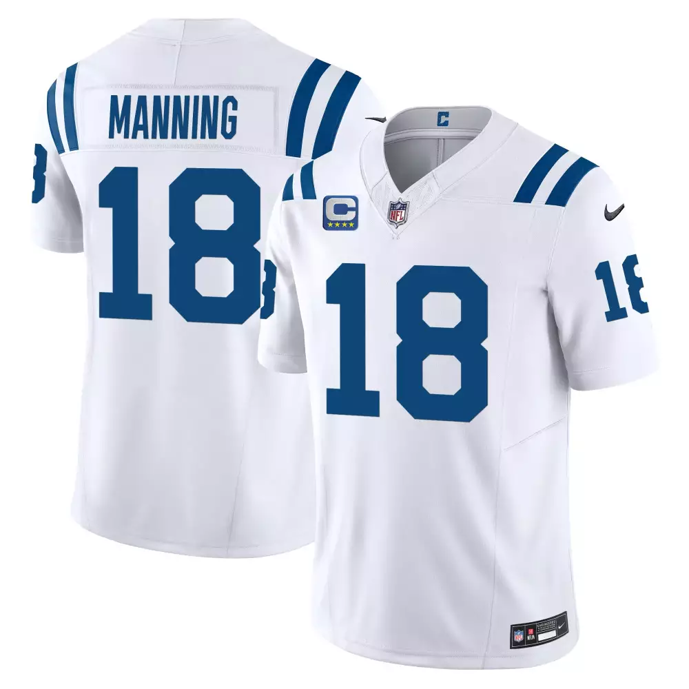 Peyton Manning 18 Colts Jersey White Men Blue All Stitched Vapor