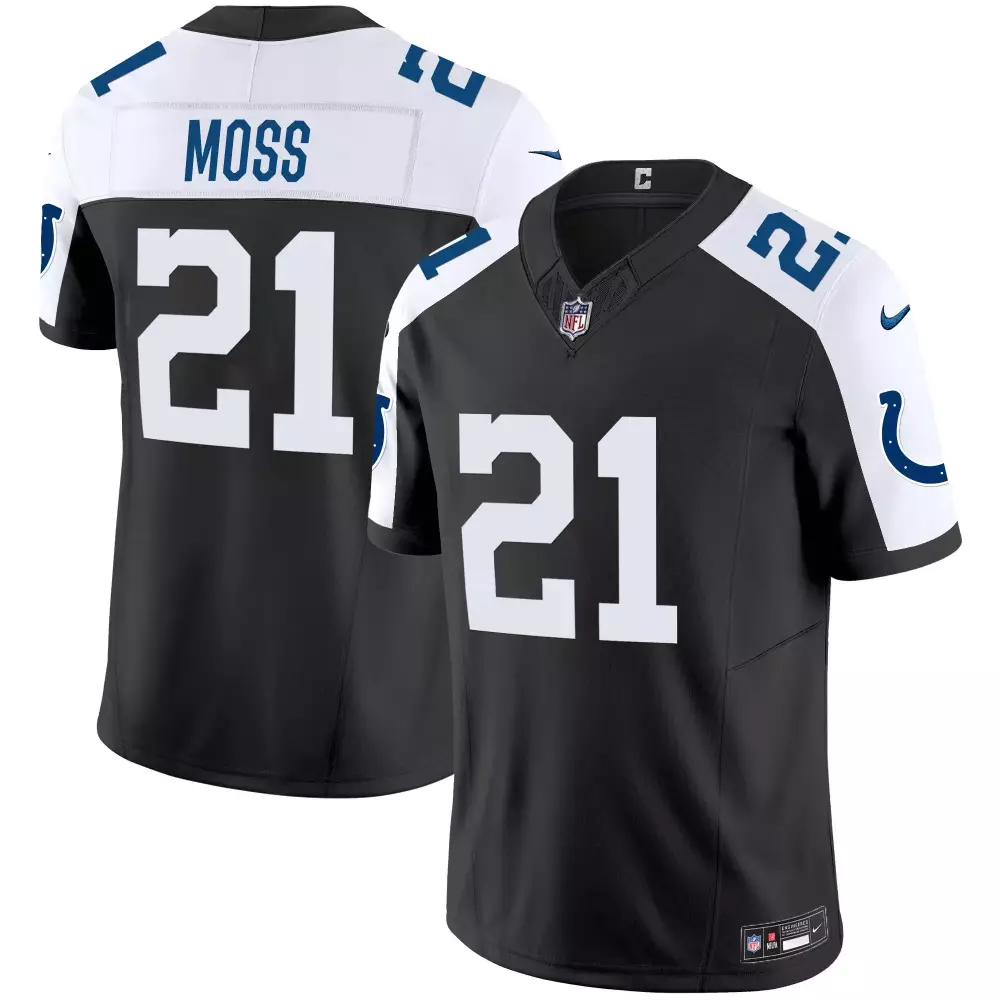Zack Moss 21 Colts Jersey Black Men NFL Alternate White Blue Vapor Limited All Stitched