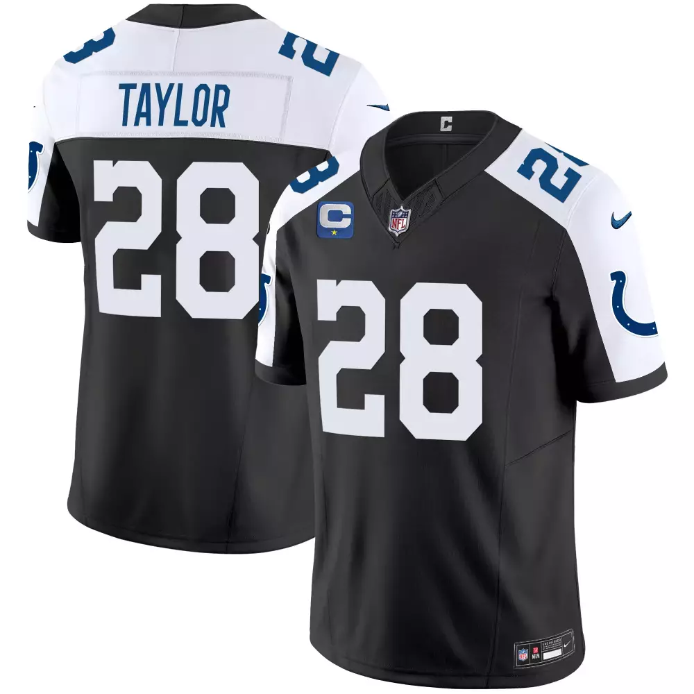 Jonathan Taylor 28 Colts Jersey Black Men Official Alternate White Blue All Stitched