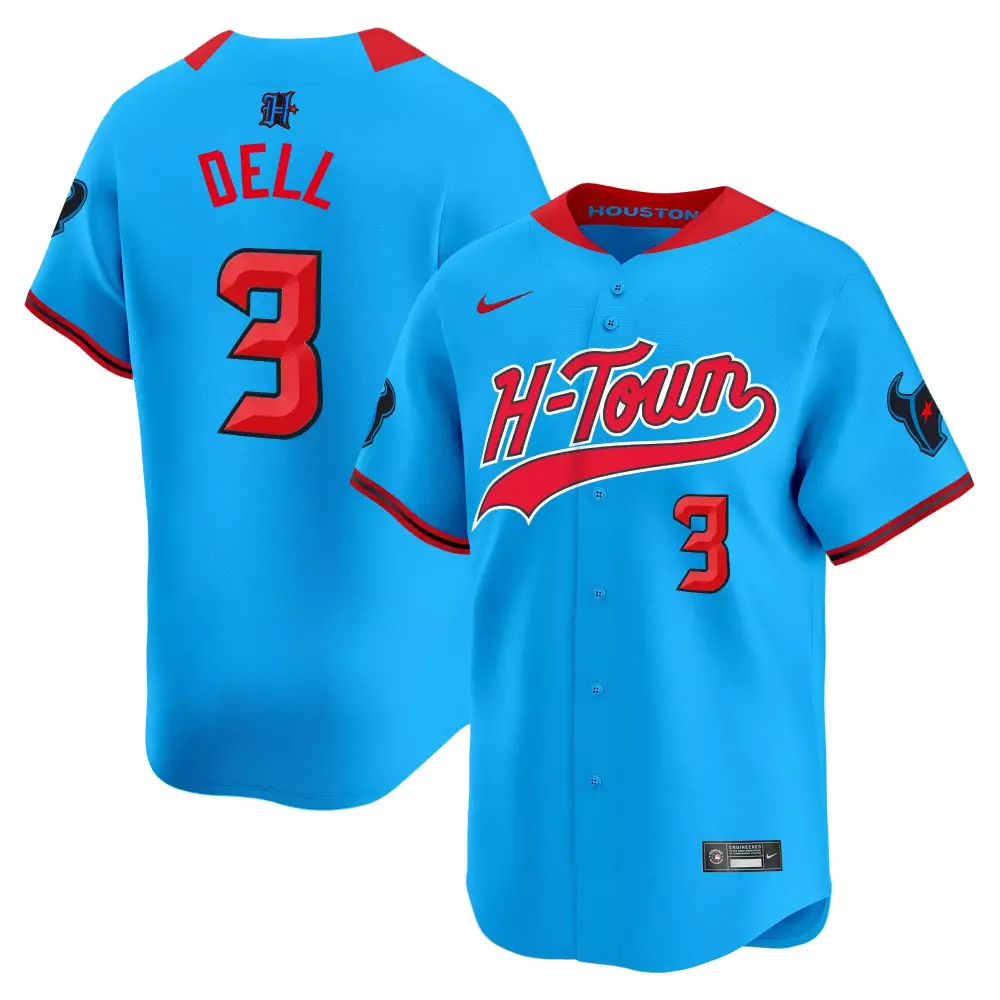 Tank Dell 3 Houston Astros Jersey Light Blue H-town Team Men Red Black v2 All Stitched
