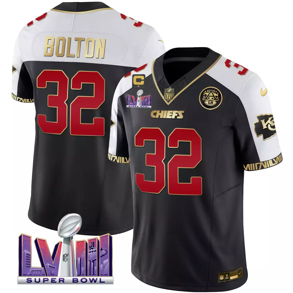 Bolton Lvii 32 Chiefs Jersey Black Super Bowl Lviii Men Game Gold Red White All Stitched