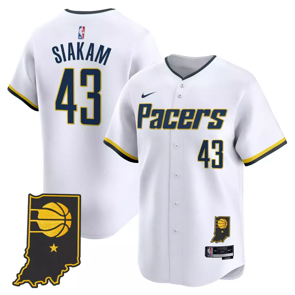 Pascal Siakam 43 Indiana Pacers Jersey White State Outline Men Navy Yellow Vapor