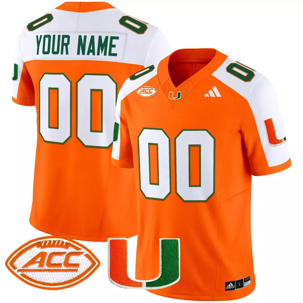 Custom Miami Hurricanes Jersey Orange Men White Green Stitched Limited