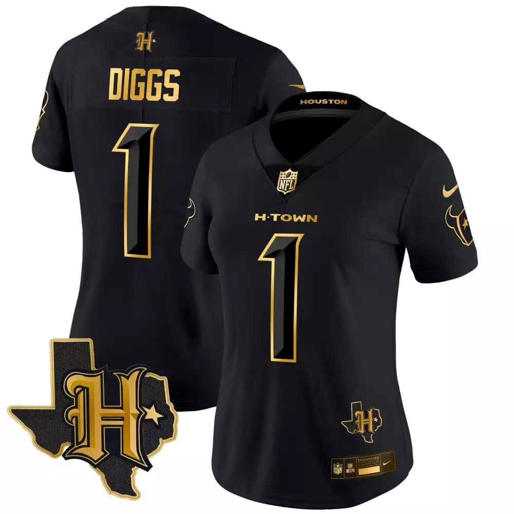 Diggs 1 Houston Texans Jersey Black H-town Oilers Men Replica Gold Vapor Limited