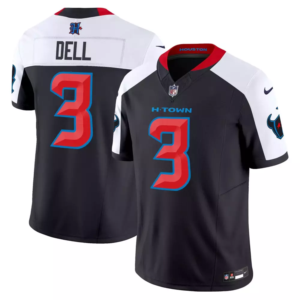 Tank Dell 3 Houston Texans Jersey Black Men Alternate Split Design Red White Blue