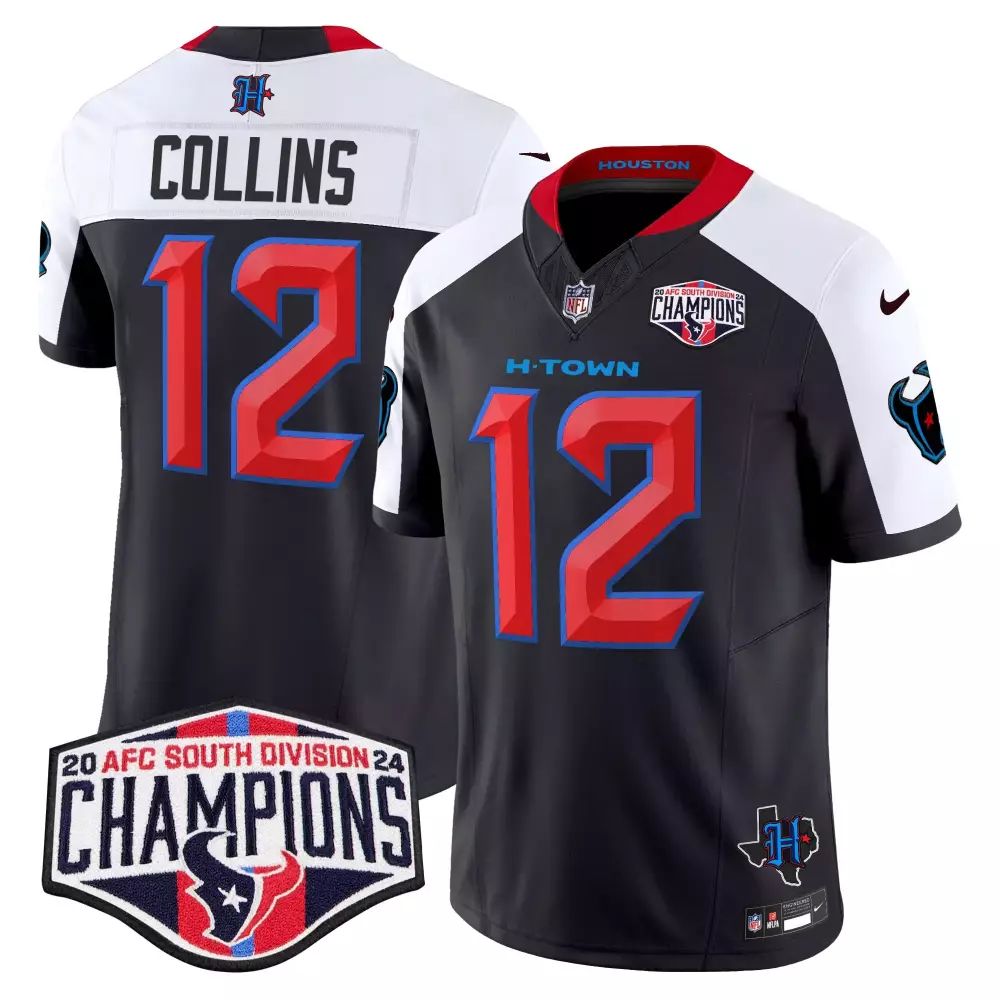 Nico Collins 12 Houston Texans Jersey Black AFC South Division Champions 2024 Men