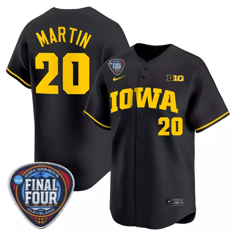 Kate Martin 20 Iowa Jersey Black 2024 Women's Final Four Women Yellow All Stitched