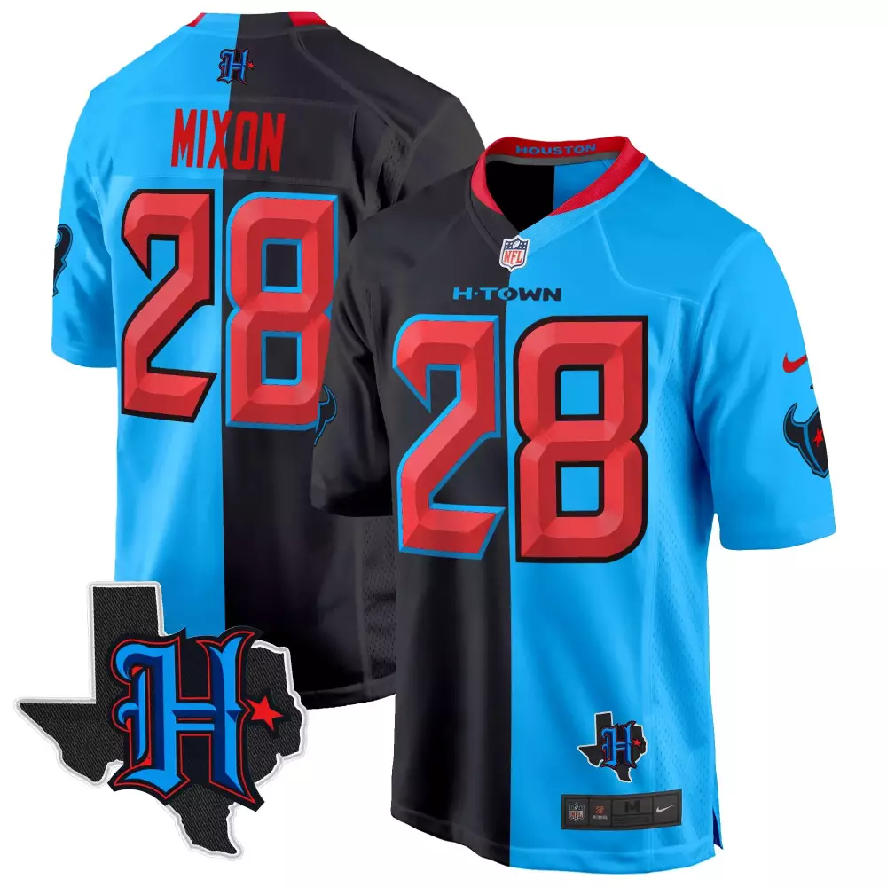 Joe Mixon 28 Houston Texans Jersey Light Blue Battle Red Men Alternate Split Design