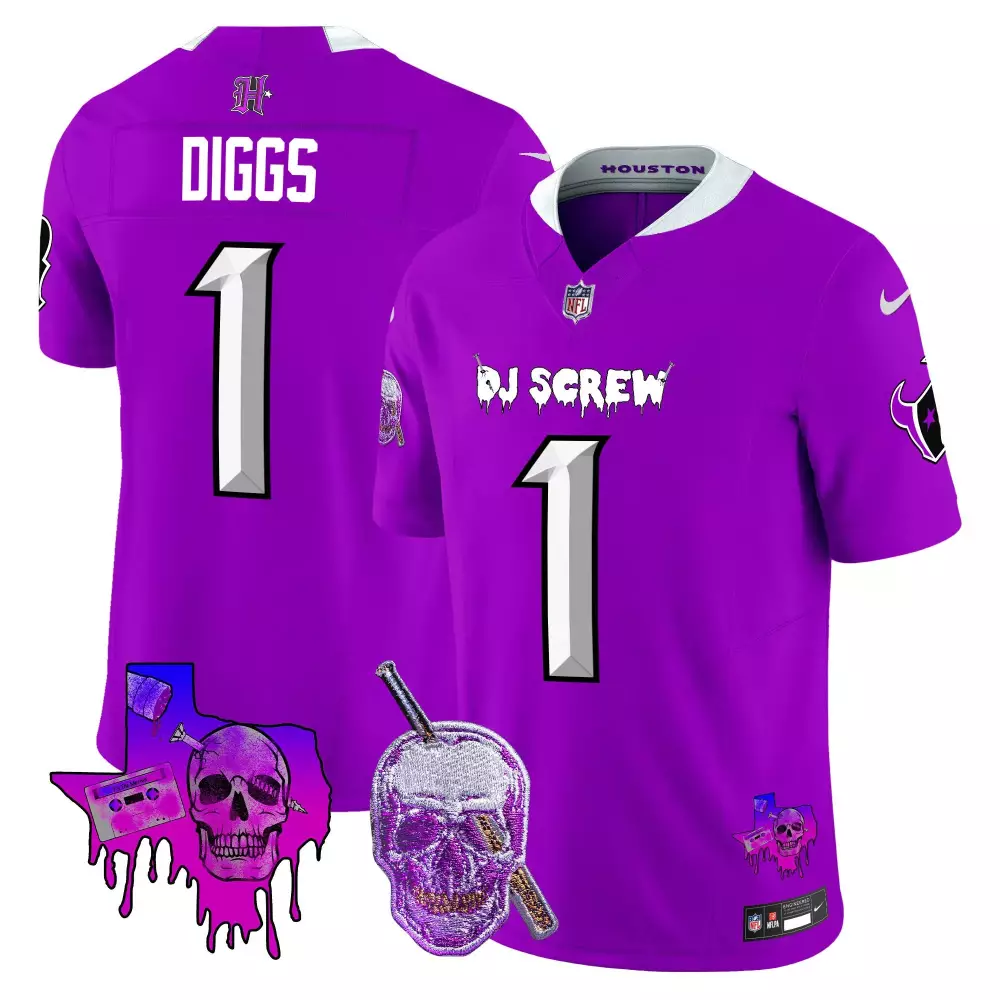 Stefon Diggs 1 Houston Texans Jersey Purple Dj Screw Skull Cassette Tape Cigar Men