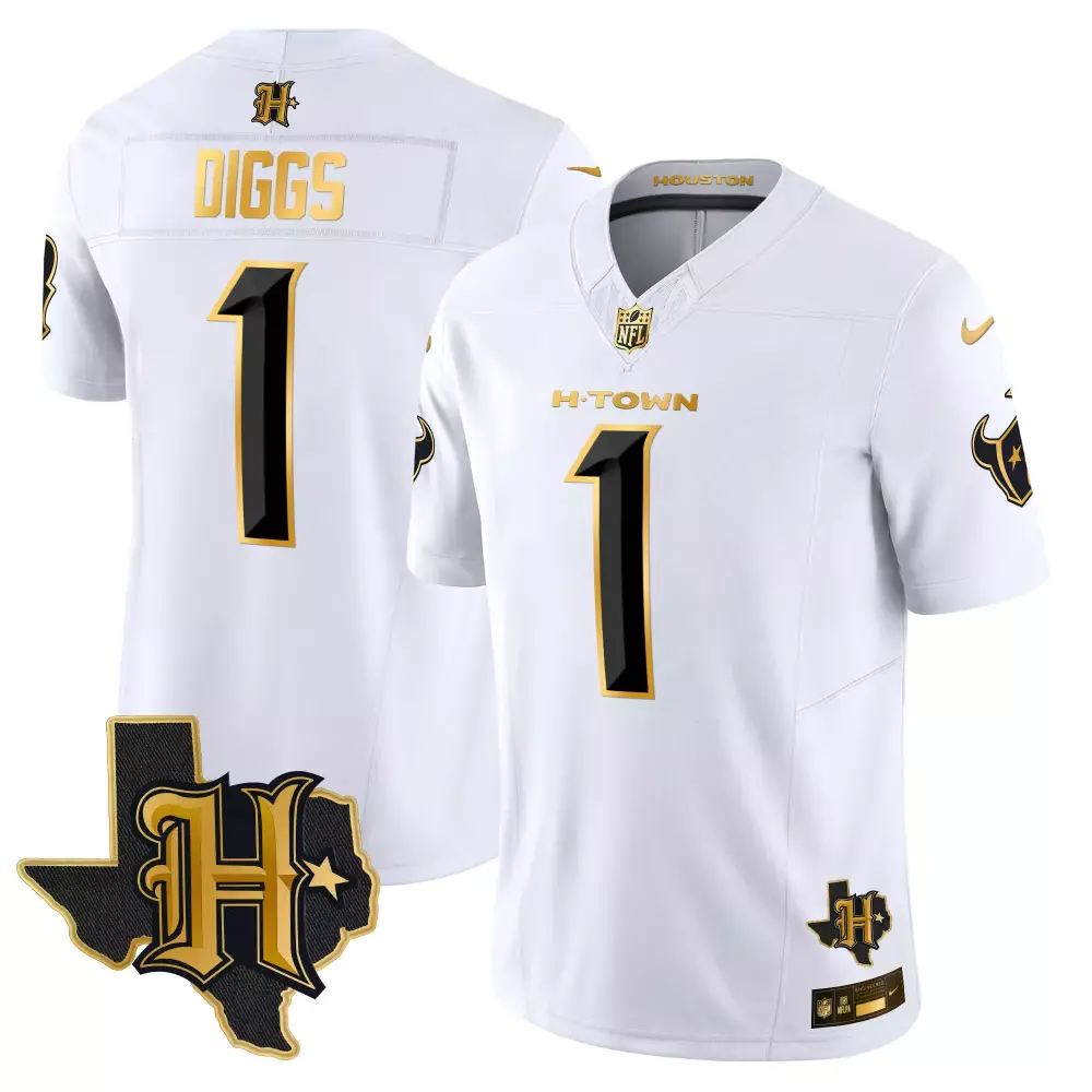 Diggs 1 Houston Texans Jersey White H-town Men Black Gold Vapor Limited All Stitched