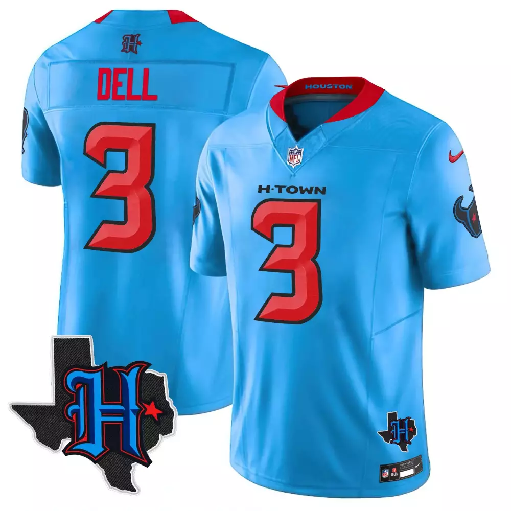 Tank Dell 3 Houston Texans Jersey Light Blue H-town Men Alternate Red Black Vapor