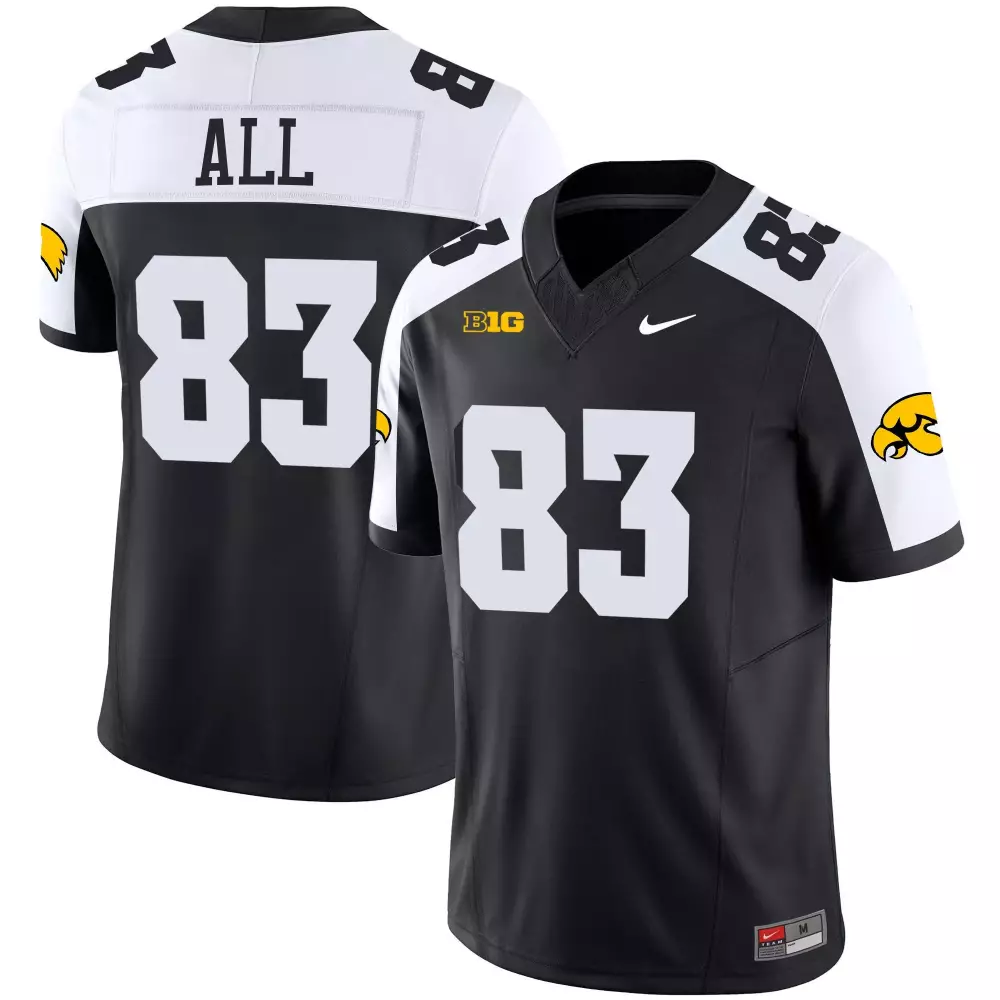 All 83 Iowa Hawkeyes Jersey Black Big Ten Men Split Design White Yellow Alternate