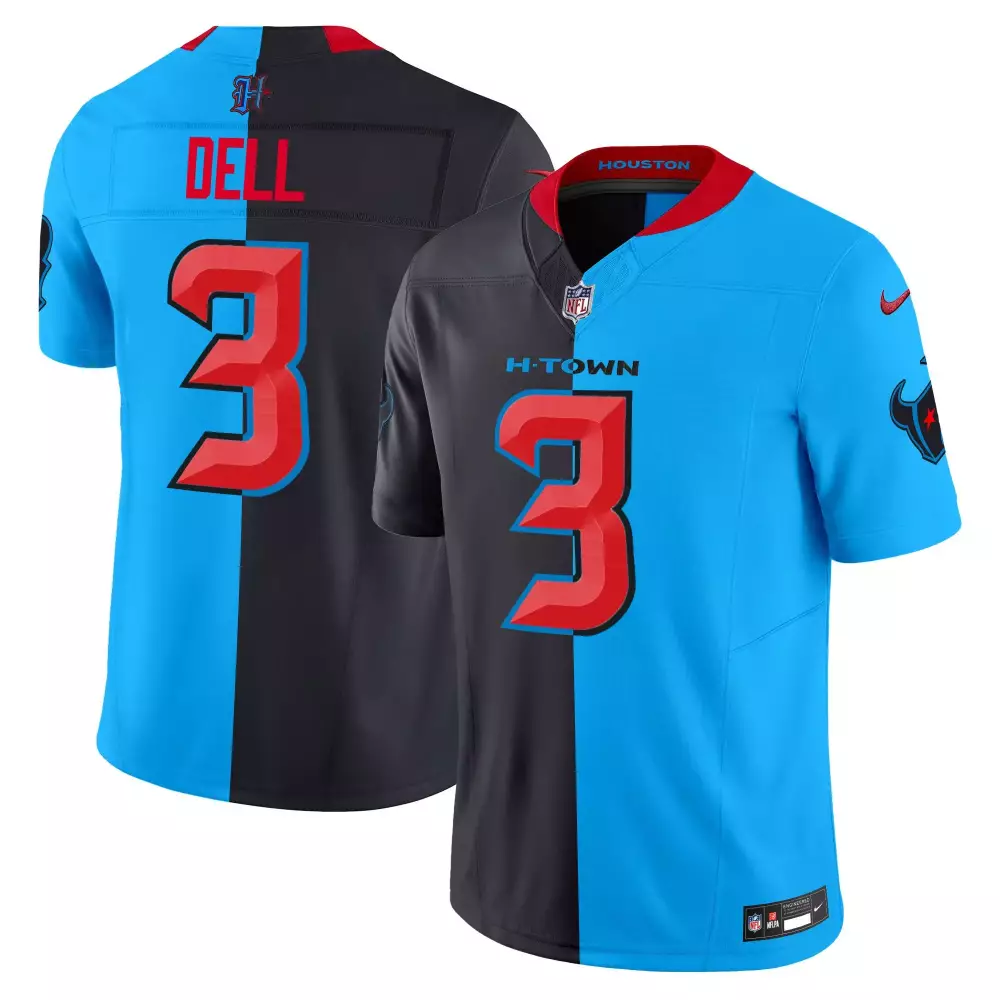 Tank Dell 3 Houston Texans Jersey Blue H-town Men Split Design Red Black Vapor Limited