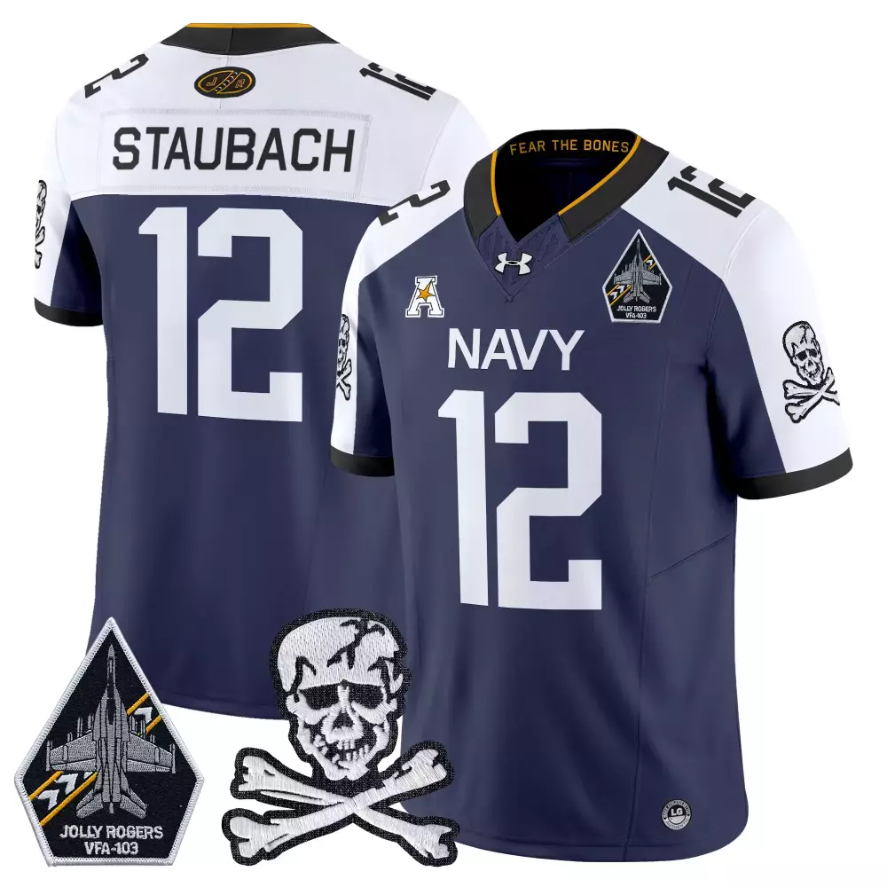 Staubach Jolly 12 Navy Jersey Rogers VFA-103 Skull Crossbones 2023 Men Alternate