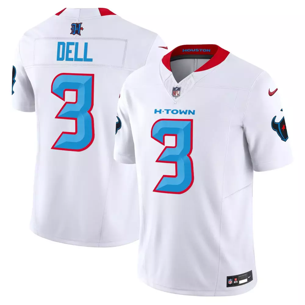 Tank Dell 3 Houston Texans Jersey White Men Alternate Light Blue Red Vapor Limited