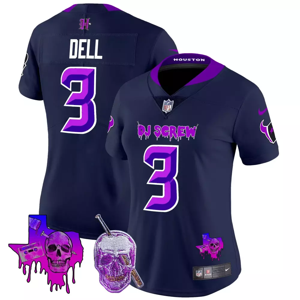 Tank Dell 3 Houston Texans Jersey Navy Dj Screw Texas-shaped Skull Cassette Tape Baseball Bat