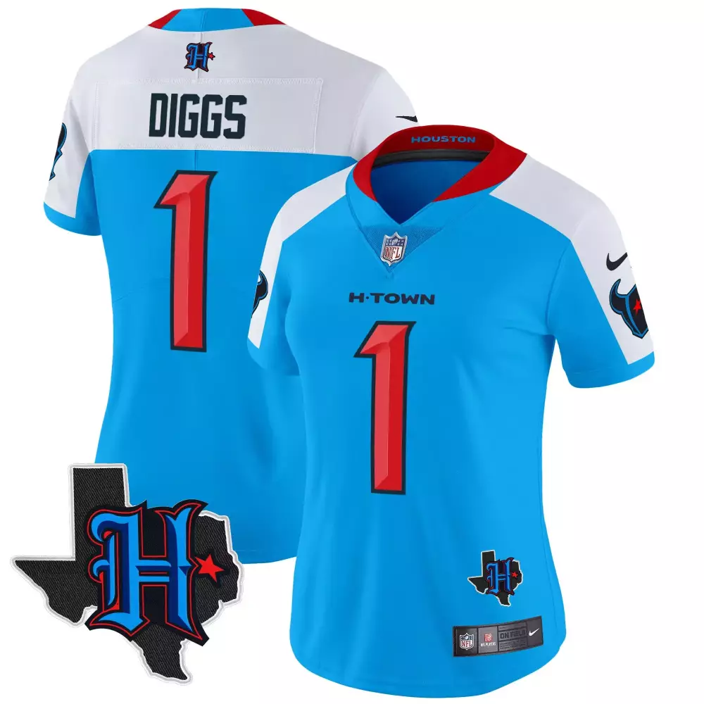 Diggs 1 Houston Texans Jersey Light Blue H-town Texas H-logo Women NFL Alternate