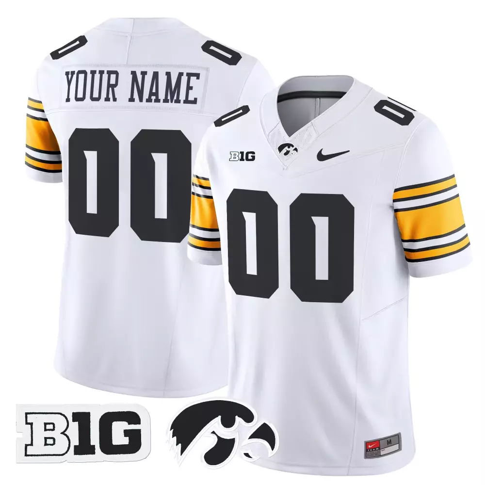 Custom Iowa Hawkeyes Jersey White Big Ten Men Black Yellow