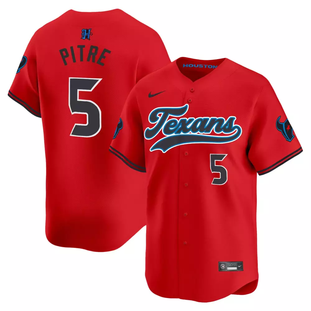 Jalen Pitre 5 Houston Texans Jersey Red Men Black Light Blue All Stitched Vapor
