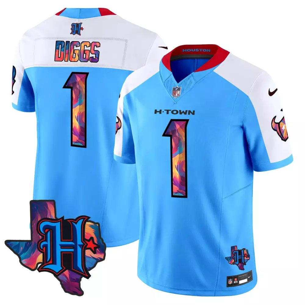 Stefon Diggs 1 Houston Texans Jersey Blue H-town Men Split Design White Red Multicolor