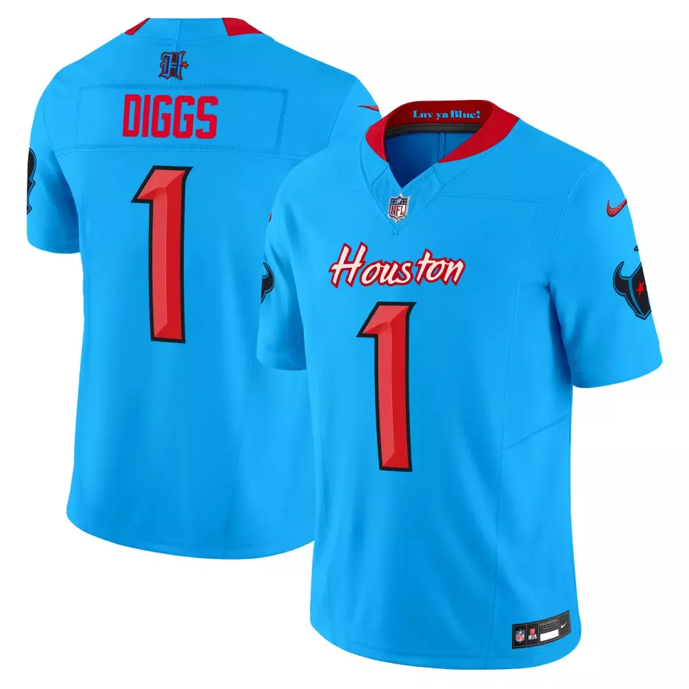 Diggs 1 Houston Texans Jersey Light Blue Men Game Alternate Red All Stitched Vapor