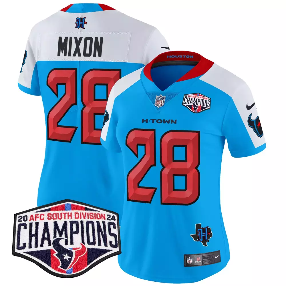 Joe Mixon 28 Houston Texans Jersey Light Blue 2024 AFC South Division Champions Men