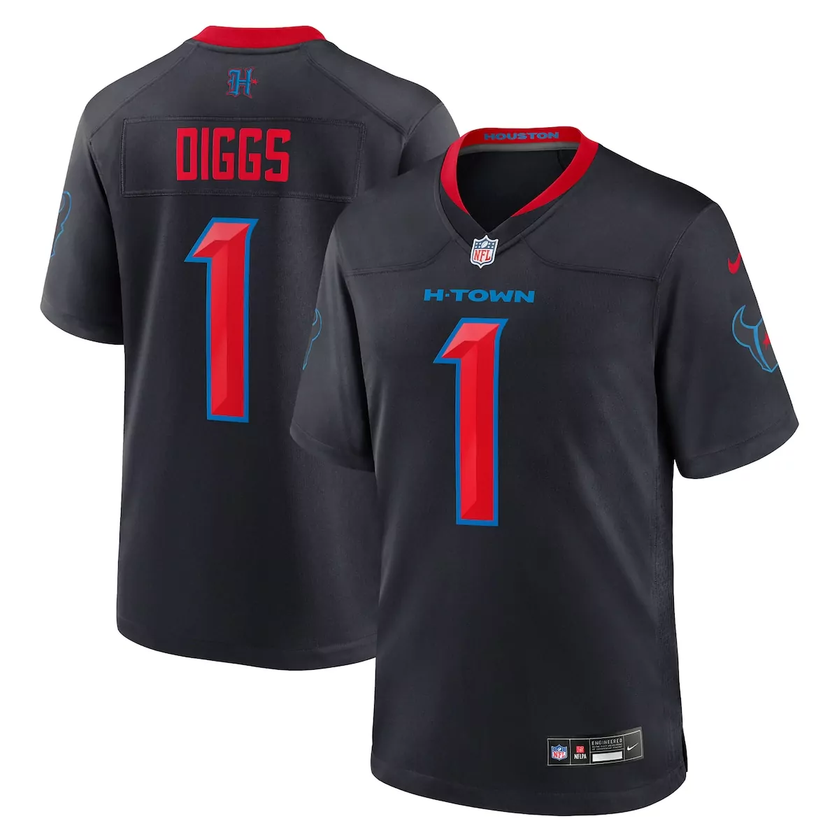 Stefon Diggs 1 Houston Texans Jersey Black Men Replica Red Blue Alternate Game