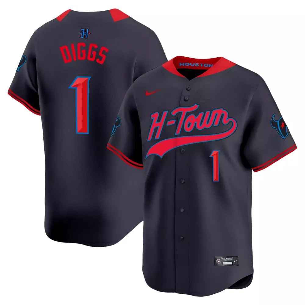 Stefon Diggs 1 Houston Jersey Navy Men Red Light Blue Limited v2 All Stitched