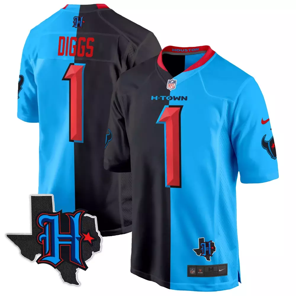Stefon Diggs 1 Houston Texans Jersey Black H-town Texas State Outline Men Split Design
