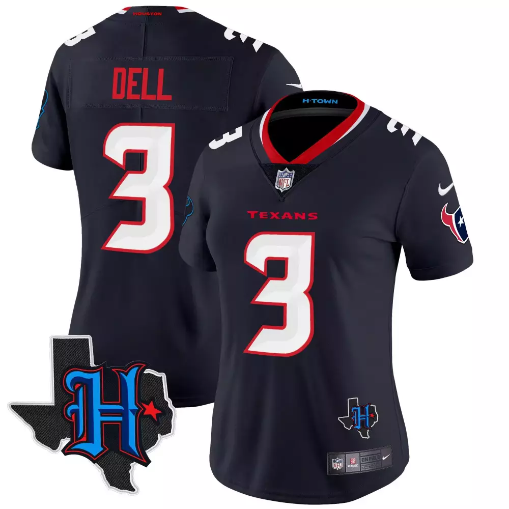 Tank Dell 3 Houston Texans Jersey Navy Texas State Outline 'h' Men Game Red White