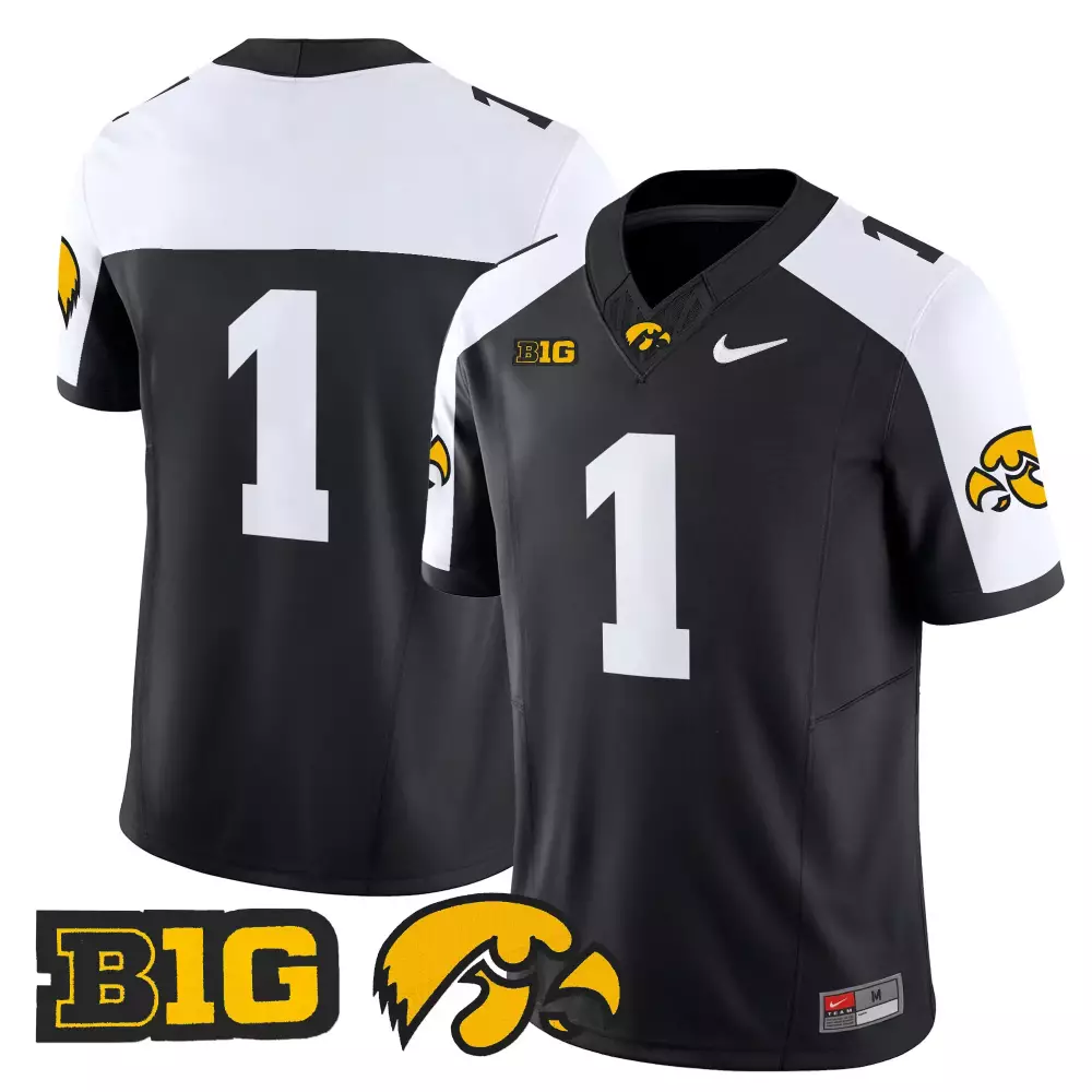 Custom Iowa Hawkeyes 1 Jersey Black Ncaa Big Ten Men White Yellow Vapor All Stitched