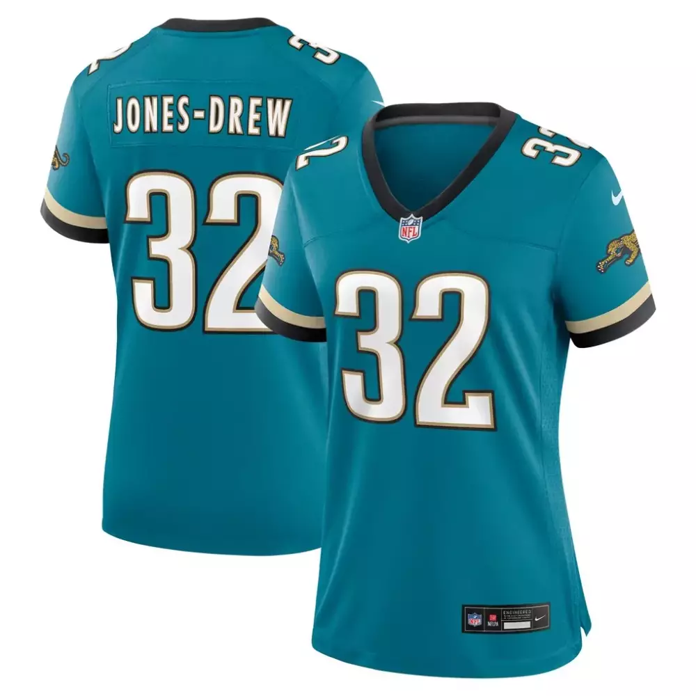 Maurice Jones 32 Jersey Teal Jacksonville Jaguars Men Authentic Black Gold Throwback