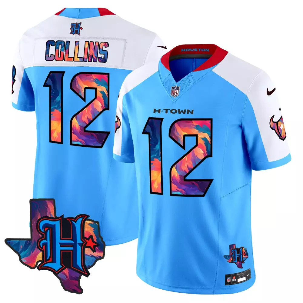 Nico Collins 12 Houston Texans Jersey Light Blue City Connect Men Alternate Split Design