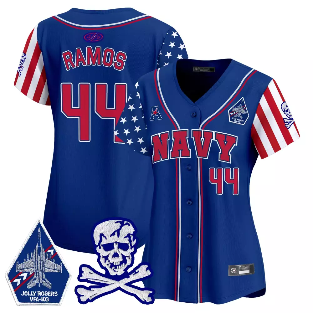 Ramos Independence 44 Navy Jersey Blue Jolly Rogers VFA-103 Skull Crossbones Men