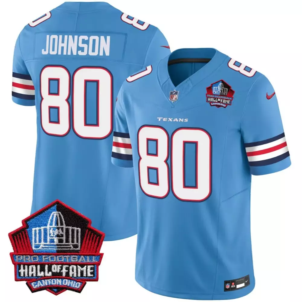 David Johnson 80 Texans Jersey Light Blue Hall Of Fame Pro Football Men White Red