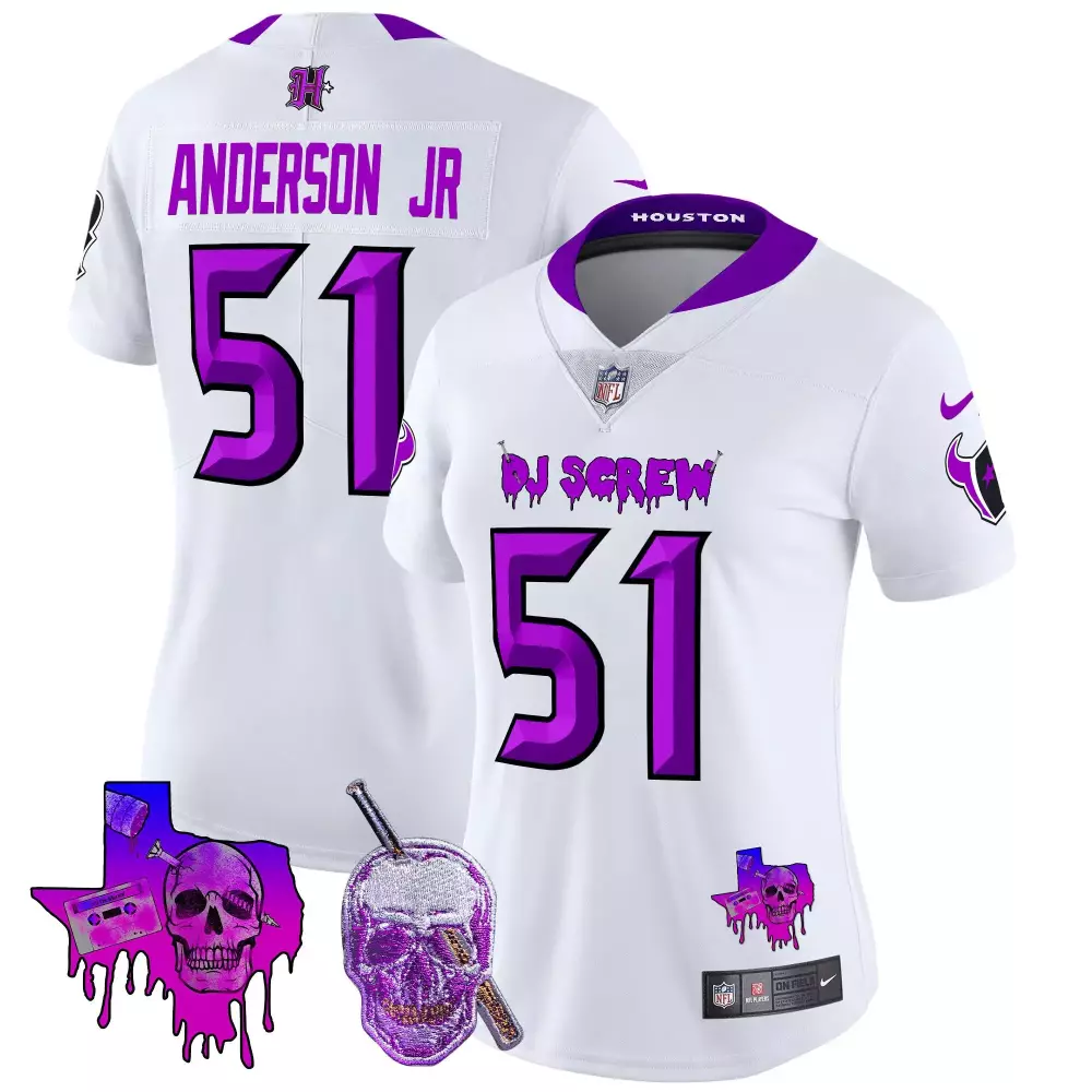 Will Anderson 51 Houston Texans Jersey White Dj Screw Men Purple Vapor Limited All
