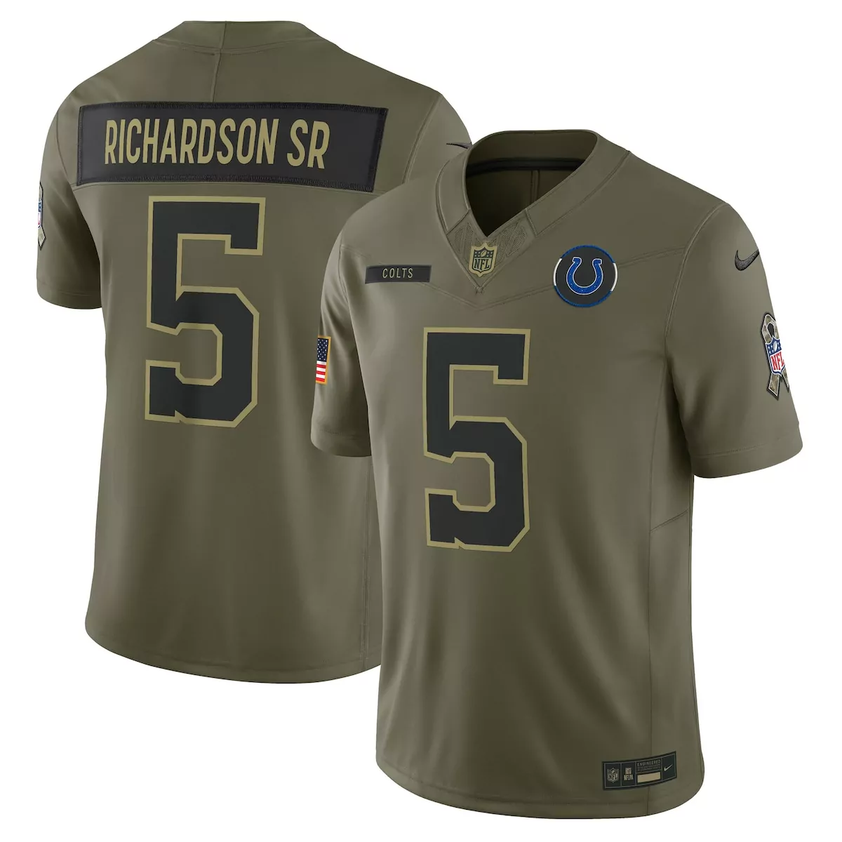 Anthony Richardson Sr. 5 Colts Jersey Olive Salute To Service Us Flag Men Replica