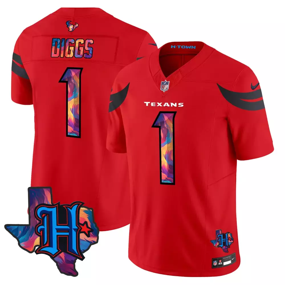 Stefon Diggs 1 Texans Jersey Red H-town 2023 Men Custom Design Black Vapor Limited